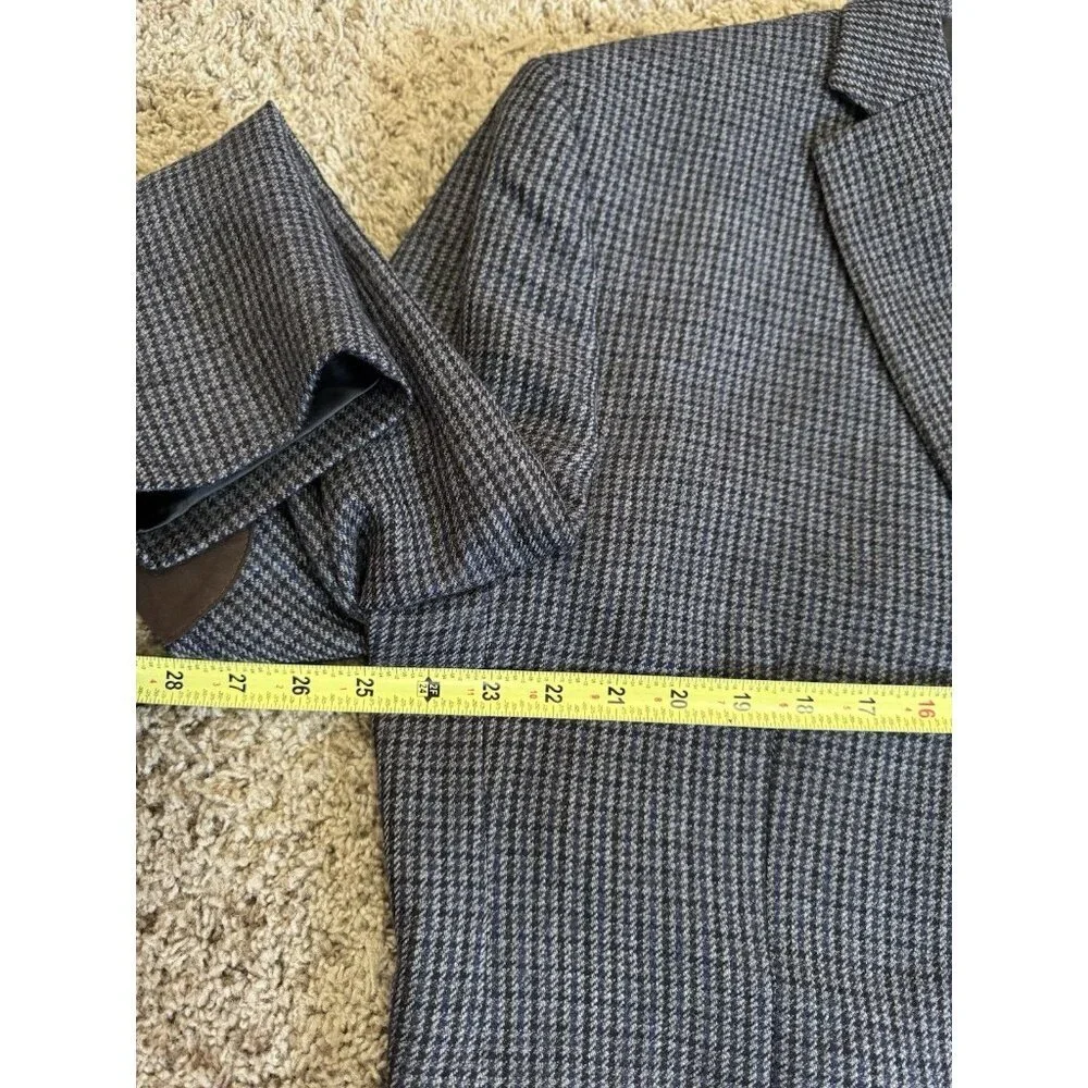 CHAPS 100% Wool Houndstooth Sport Coat Blazer Elbow Patches Academia Prof 48L